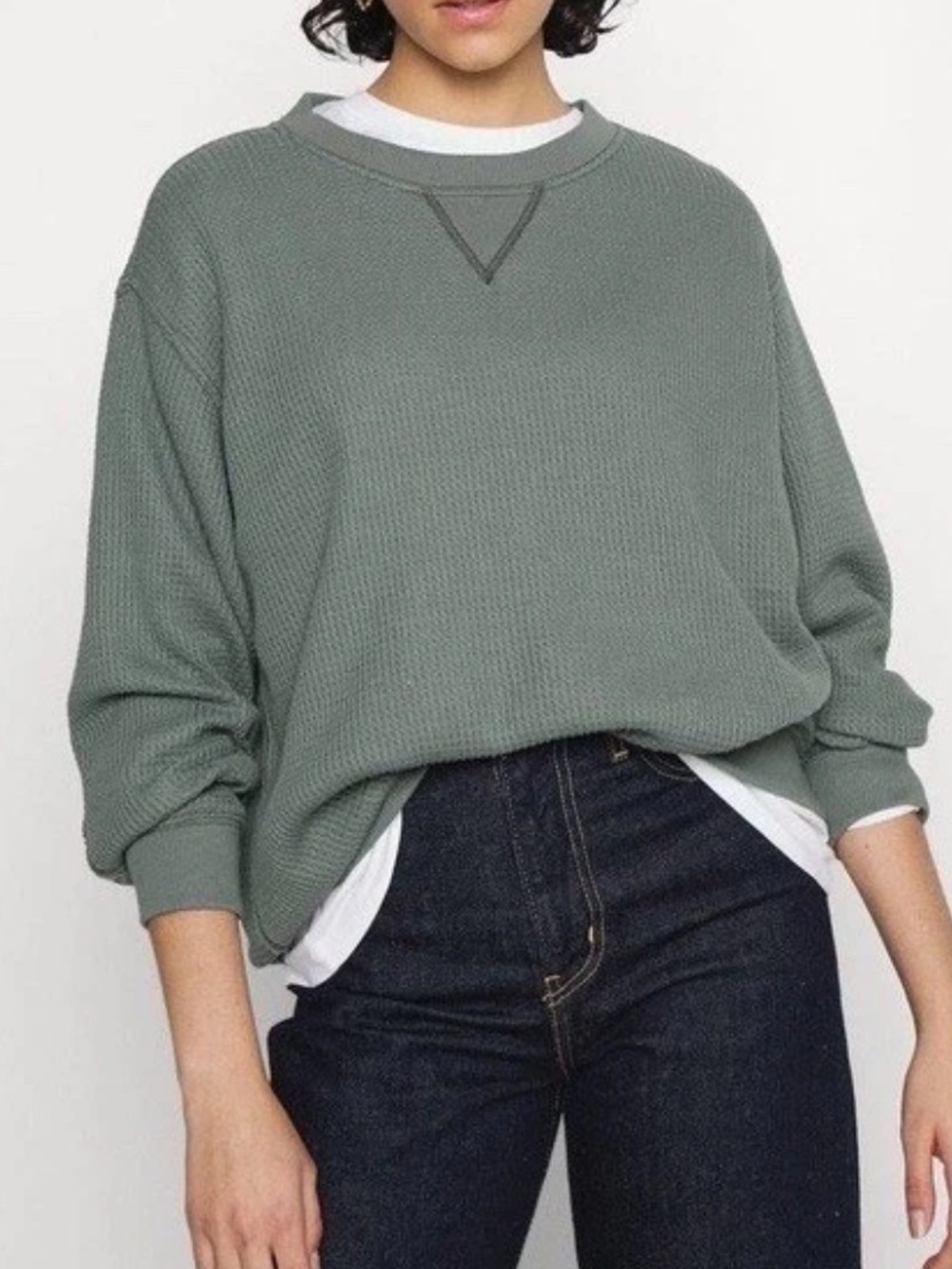AERIE The Sweat Waffle Crewneck Sweatshirt – Sage Green